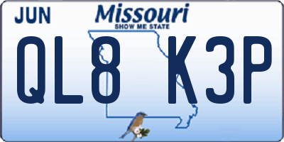 MO license plate QL8K3P