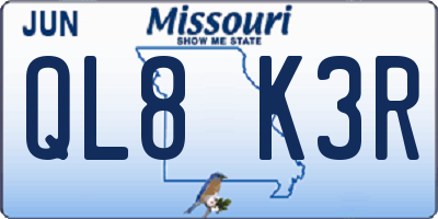 MO license plate QL8K3R