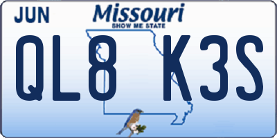 MO license plate QL8K3S