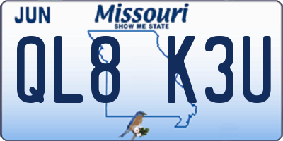 MO license plate QL8K3U