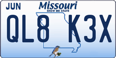MO license plate QL8K3X