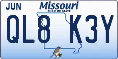 MO license plate QL8K3Y