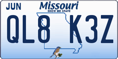 MO license plate QL8K3Z