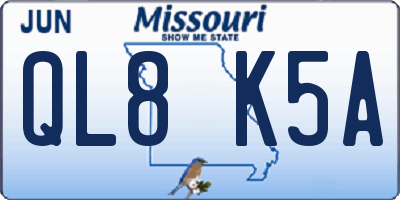MO license plate QL8K5A