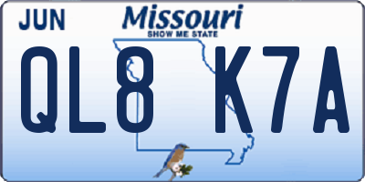 MO license plate QL8K7A