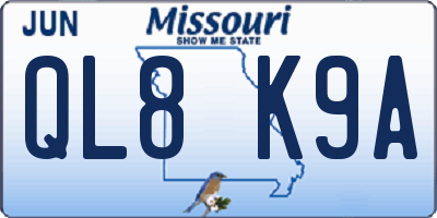 MO license plate QL8K9A