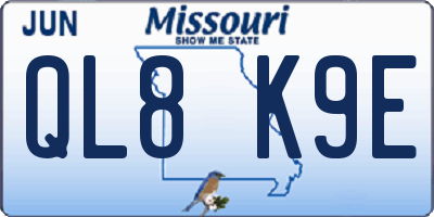 MO license plate QL8K9E