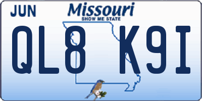 MO license plate QL8K9I