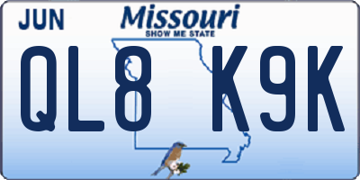MO license plate QL8K9K