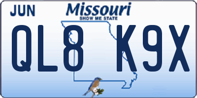 MO license plate QL8K9X