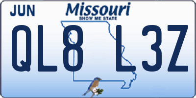 MO license plate QL8L3Z