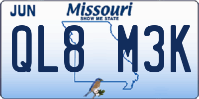 MO license plate QL8M3K