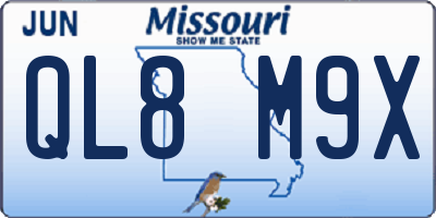 MO license plate QL8M9X