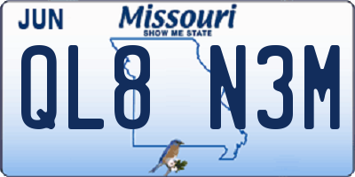 MO license plate QL8N3M