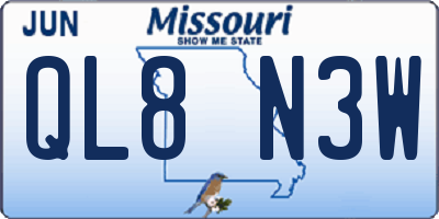 MO license plate QL8N3W