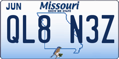 MO license plate QL8N3Z