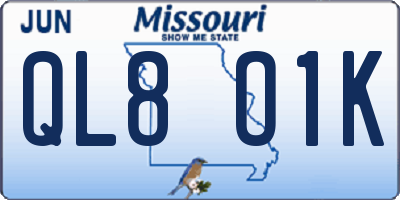 MO license plate QL8O1K