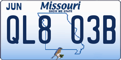 MO license plate QL8O3B