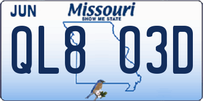MO license plate QL8O3D