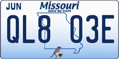 MO license plate QL8O3E