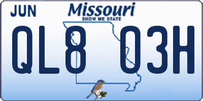 MO license plate QL8O3H