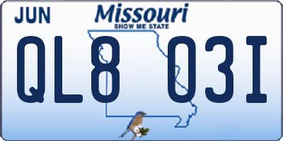 MO license plate QL8O3I