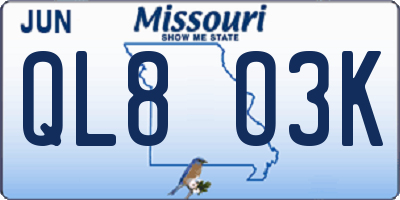 MO license plate QL8O3K