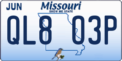 MO license plate QL8O3P