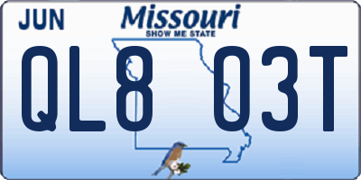 MO license plate QL8O3T
