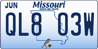 MO license plate QL8O3W
