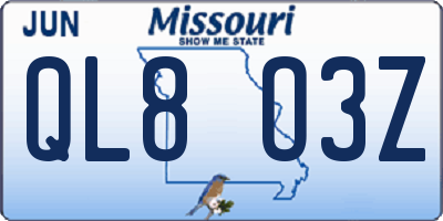 MO license plate QL8O3Z