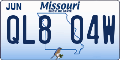 MO license plate QL8O4W