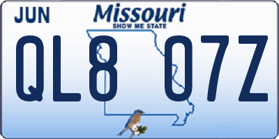MO license plate QL8O7Z