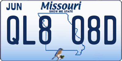 MO license plate QL8O8D