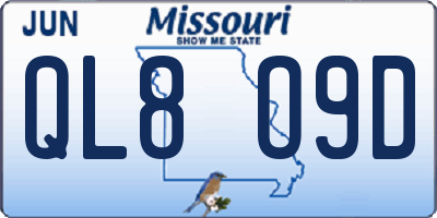 MO license plate QL8O9D