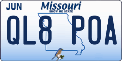 MO license plate QL8P0A