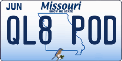 MO license plate QL8P0D