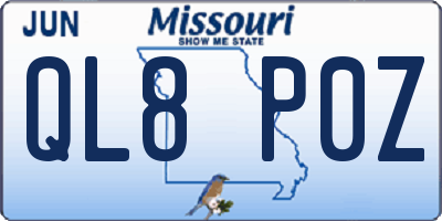 MO license plate QL8P0Z
