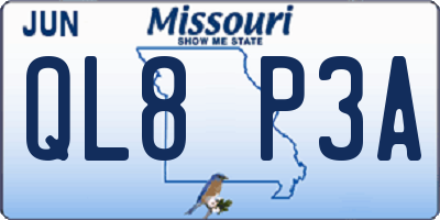 MO license plate QL8P3A