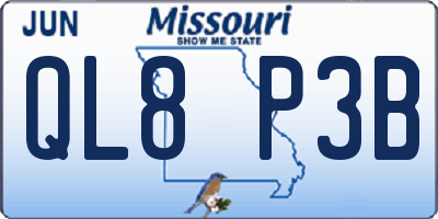 MO license plate QL8P3B
