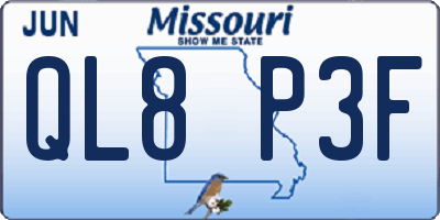 MO license plate QL8P3F