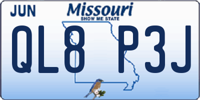 MO license plate QL8P3J