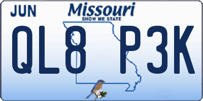 MO license plate QL8P3K