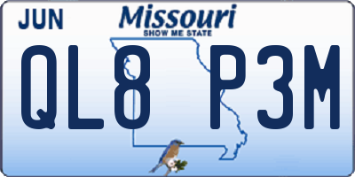 MO license plate QL8P3M