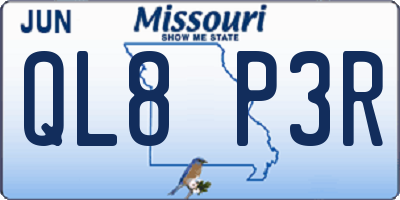 MO license plate QL8P3R
