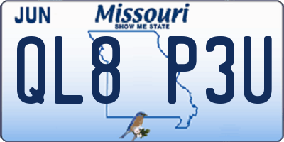MO license plate QL8P3U