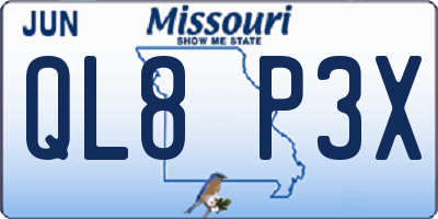 MO license plate QL8P3X