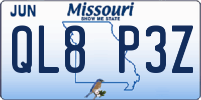 MO license plate QL8P3Z