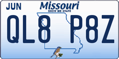 MO license plate QL8P8Z