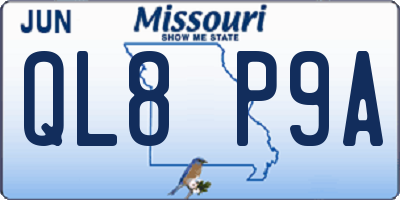 MO license plate QL8P9A